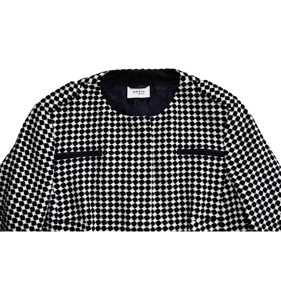 B8 Auth AKRIS PUNTO Nvy/Blk & White Tweed Zip & Snap Front Blazer Jacket Size 14 - Picture 6 of 10